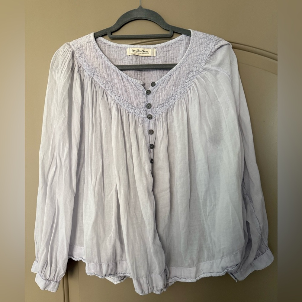 We The Free Soft Gray Button-Front Blouse